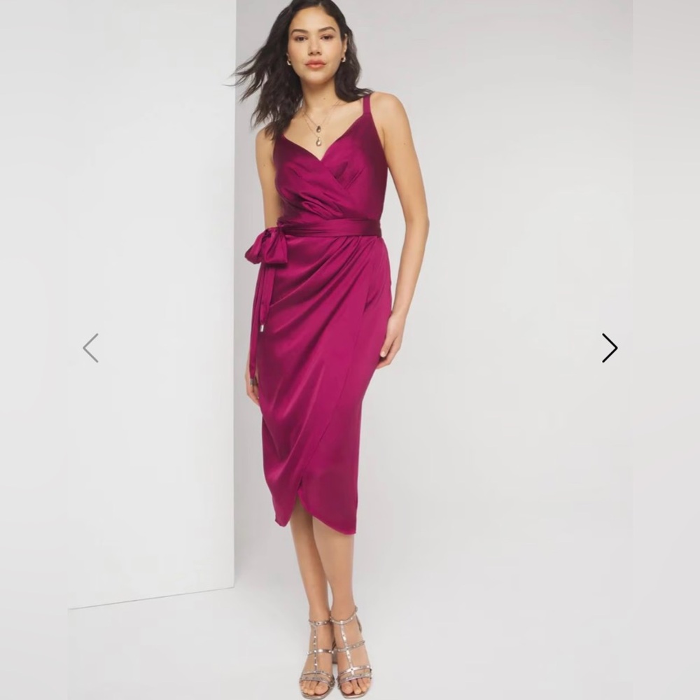 Sleeveless V-Neck Satin Wrap Dress